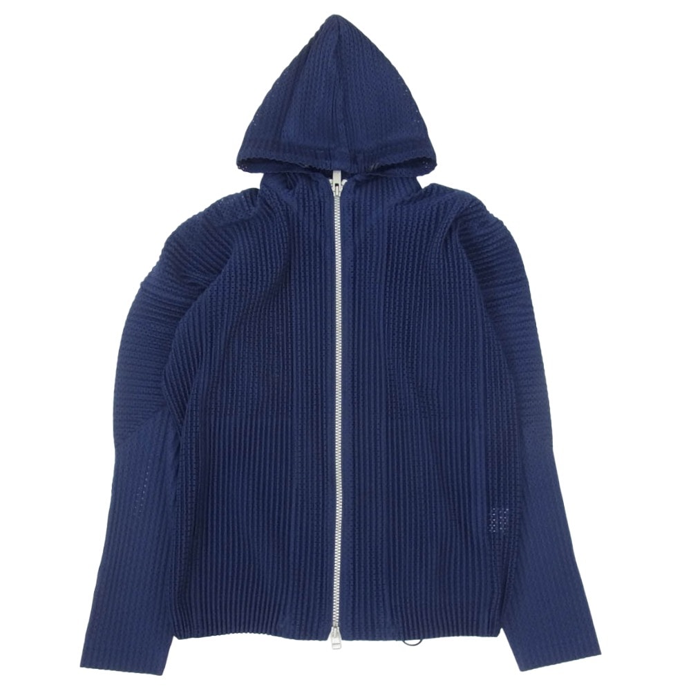 HOMME PLISSE ISSEY MIYAKE オム プリッセ イッセイミヤケ 18SS HP81JL180 プリーツ メッシュ生地 ジップアップ パーカー フーディー ネイビー系 3【中古】