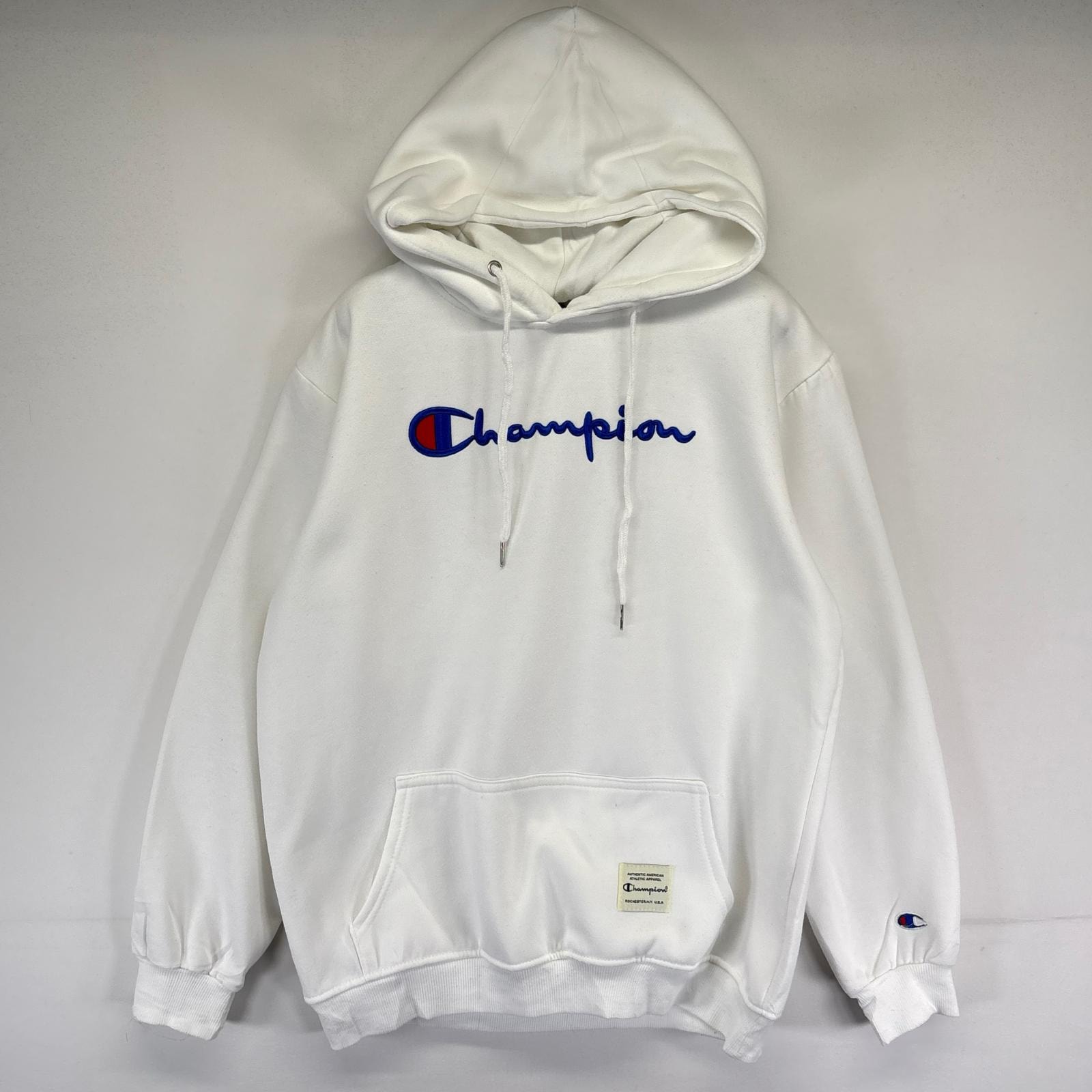 古着 チャンピオン Champion パーカー プルオーバー 刺繍ロゴ スウェット フーディ XL  ホワイト系 メンズ