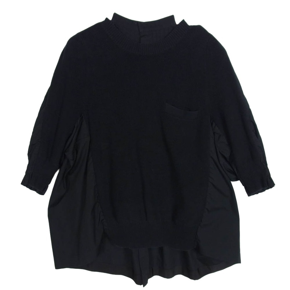 Sacai サカイ ブラウス SCW-014 ニット切替 ドッキング 半袖シャツ ブラック系 1【中古】