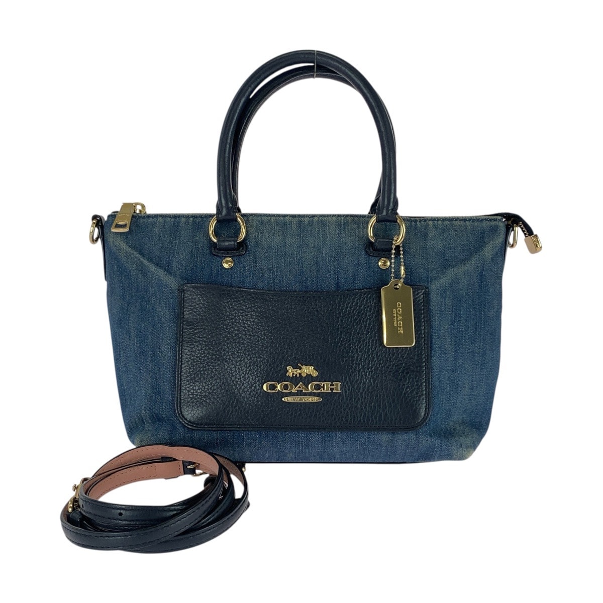 COACH コーチ ミニ エマ サッチェル ブルー ネイビー ゴールド金具 レザー デニム/ ハンドバッグ ショルダーバッグ 604088 【中古】