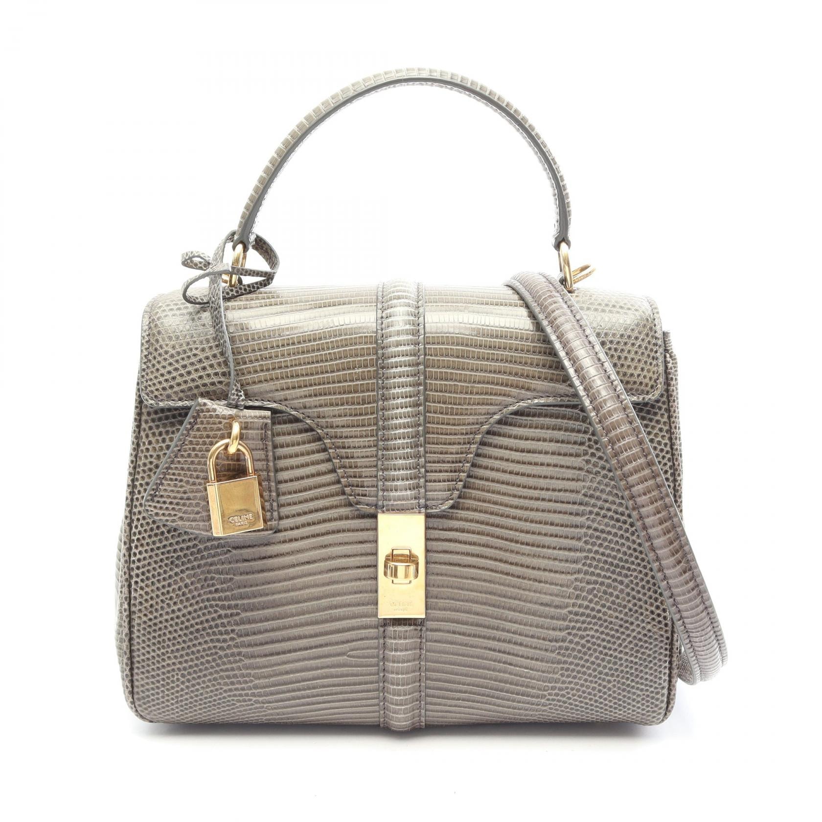 セリーヌ CELINE 16 セーズ スモール 2WAY ハンドバッグ バッグ レザー レディース カーキ系 【中古】