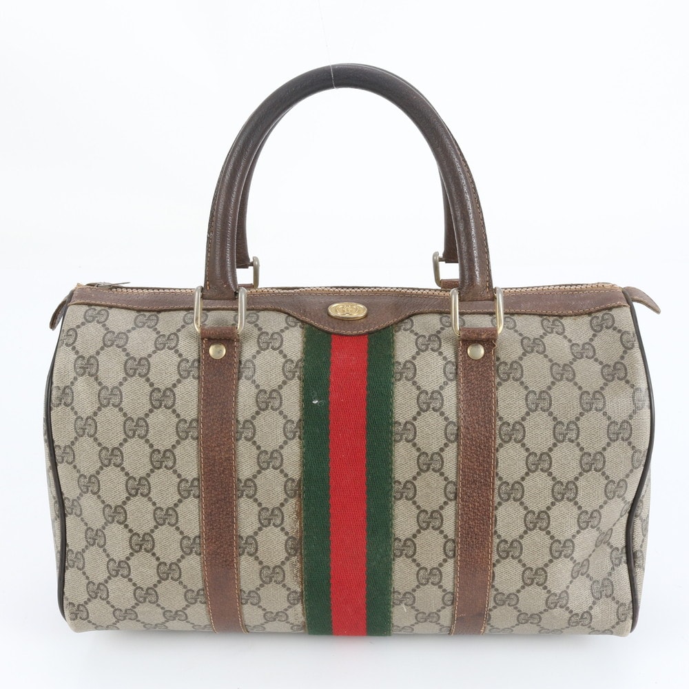 美品✨グッチ ミニボストン ハンドバッグ シェリーライン GGスプリーム 3室 GUCCI】ミニボストンバッグ シェリーライン GGスプリーム ブラウン
