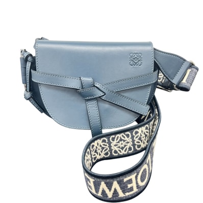 LOEWE 美品 ロエベ ゲート デュアルバッグ ミニ A650N46X13 ショルダーバッグ カーフ レザー ネイビー クロスボディ ポシェット ミニバッグ GATE DUAL ABランク 中古 鑑定済 ロエベバッグ