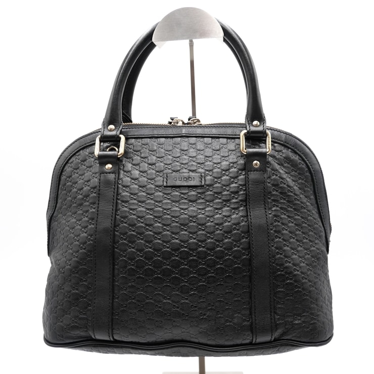GUCCI(グッチ)マイクログッチシマ ドーム 2WAYバッグ ハンドバッグ ショルダーバッグ ブラック レザー ゴールド金具 449663 レディース【中古】