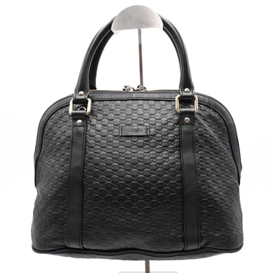 GUCCI(グッチ)マイクログッチシマ ドーム 2WAYバッグ ハンドバッグ ショルダーバッグ ブラック レザー ゴールド金具 449663 レディース【中古】