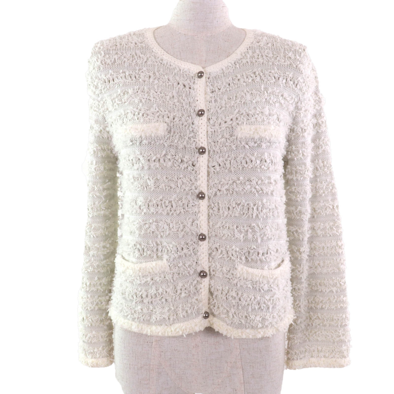 極美品 フォクシー
 カーディガン ホワイト レディース 38 35348