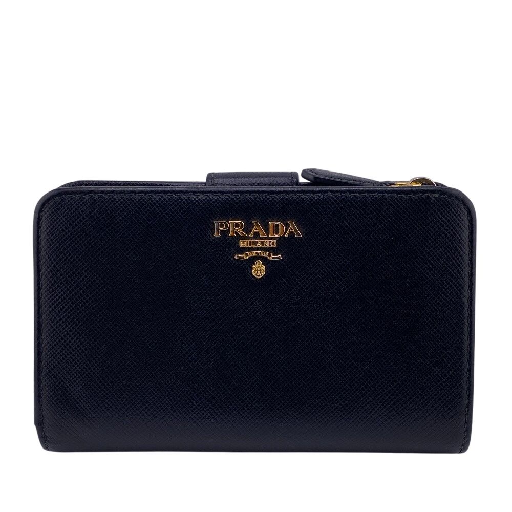 プラダ PRADA 二つ折り財布 サフィアーノ 二つ折り財布 L字ファスナー ブラック