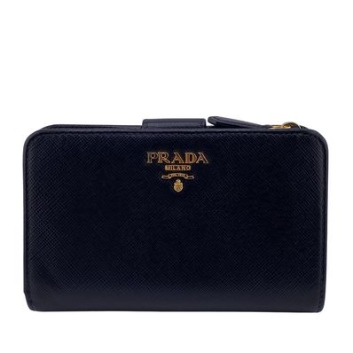 プラダ PRADA 二つ折り財布 サフィアーノ 二つ折り財布 L字ファスナー ブラック