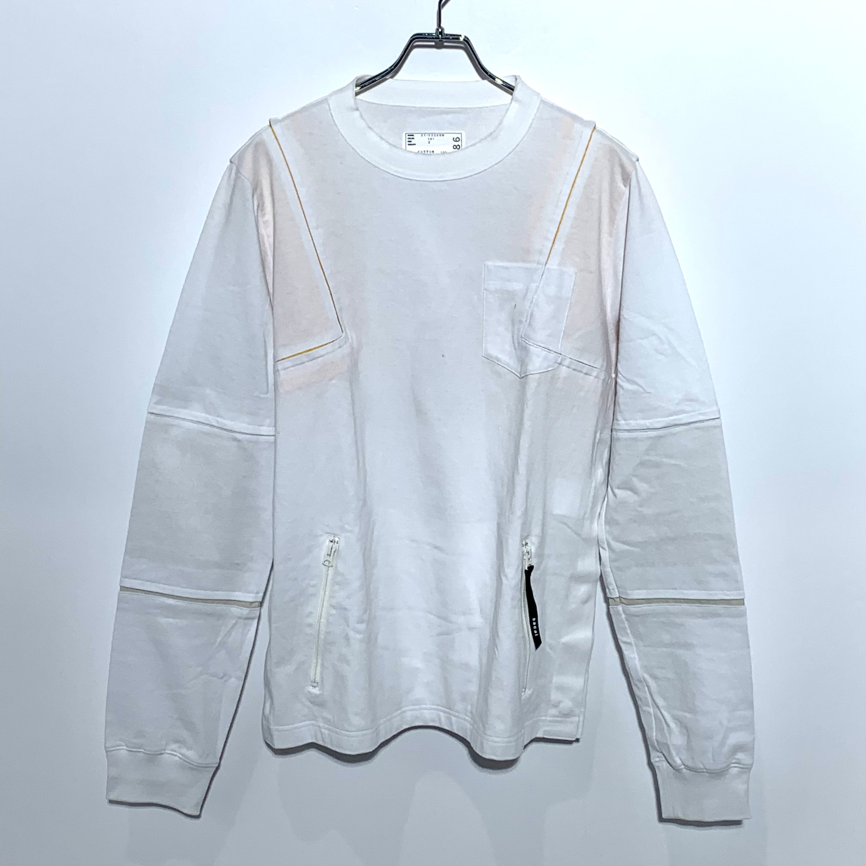 sacai  REBUILD ZIP POCKET COTTON L/S T-SHIRT White