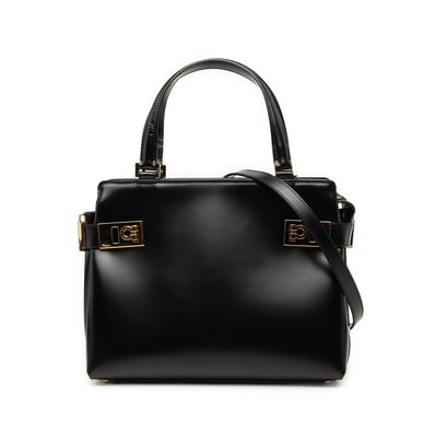 サルヴァトーレフェラガモ ガンチーニ ハンドバッグ ショルダーバッグ 2WAY AQ-210167 ブラック レザー レディース Salvatore Ferragamo 中古