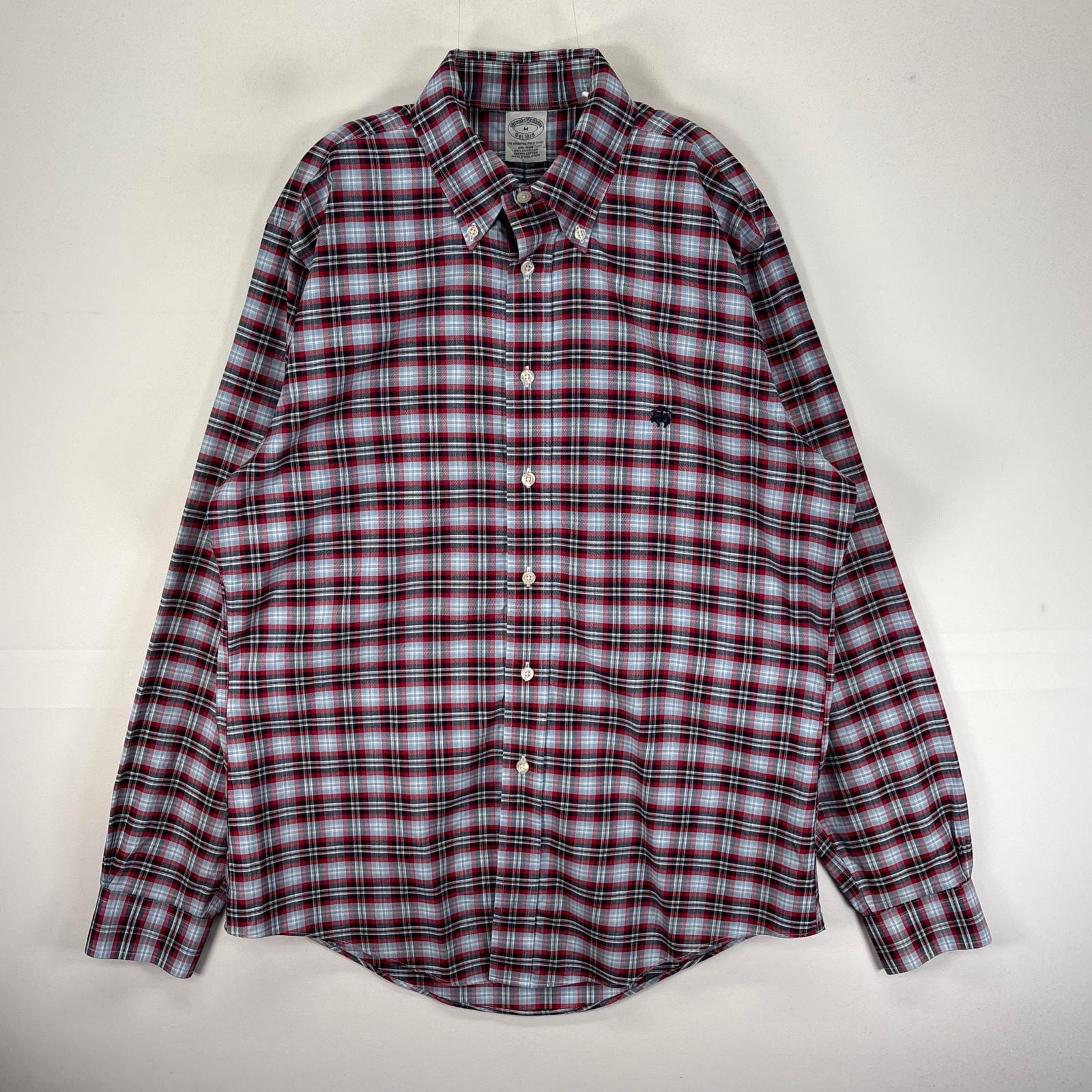 古着 ブルックスブラザーズ Brooks Brothers 長袖シャツ ボタンダウン ワンポイント M  ブルー系 チェック メンズ