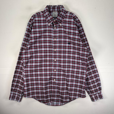 古着 ブルックスブラザーズ Brooks Brothers 長袖シャツ ボタンダウン ワンポイント M ブルー系 チェック メンズ