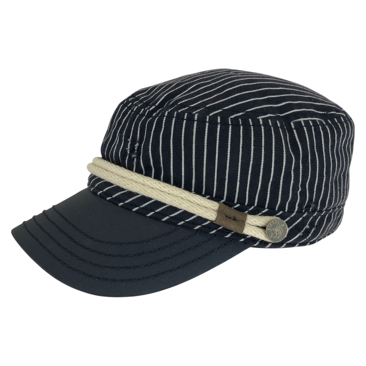 美品 DIESEL ディーゼル サイズ2 ネイビー ホワイト コットン 牛革/ キャスケット 506192 【中古】