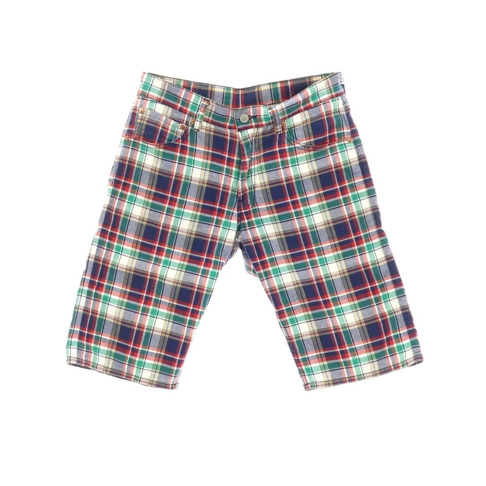 【中古】リーバイス Levi's 503 コットン チェック ショートパンツ ネイビーxグリーン【サイズ30】【メンズ】