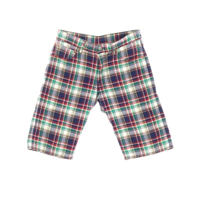 【中古】リーバイス Levi's 503 コットン チェック ショートパンツ ネイビーxグリーン【サイズ30】【メンズ】