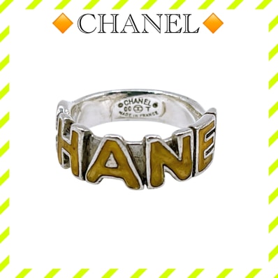良品 シャネル 00T ロゴ リング 指輪 銀 シルバー オレンジ レディース