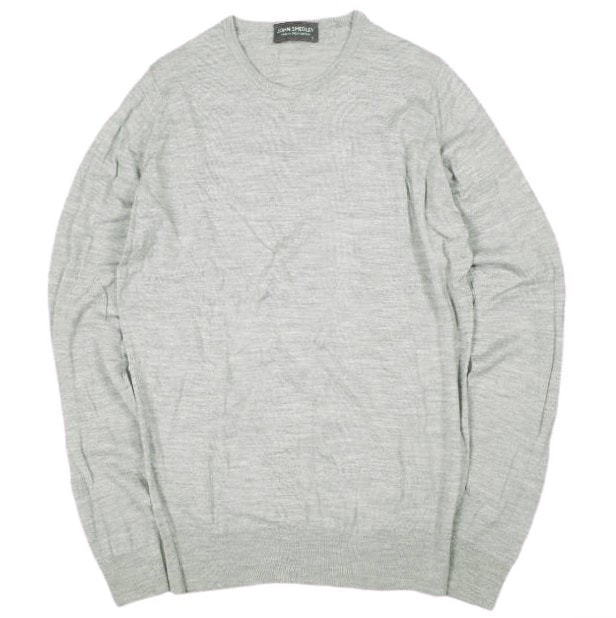 JOHN SMEDLEY 브리티시 엑스트라 파인 메리노 울 하이 게이지 크루넥 니트 스몰 그레이 스웨터 풀오버 탑 g27004