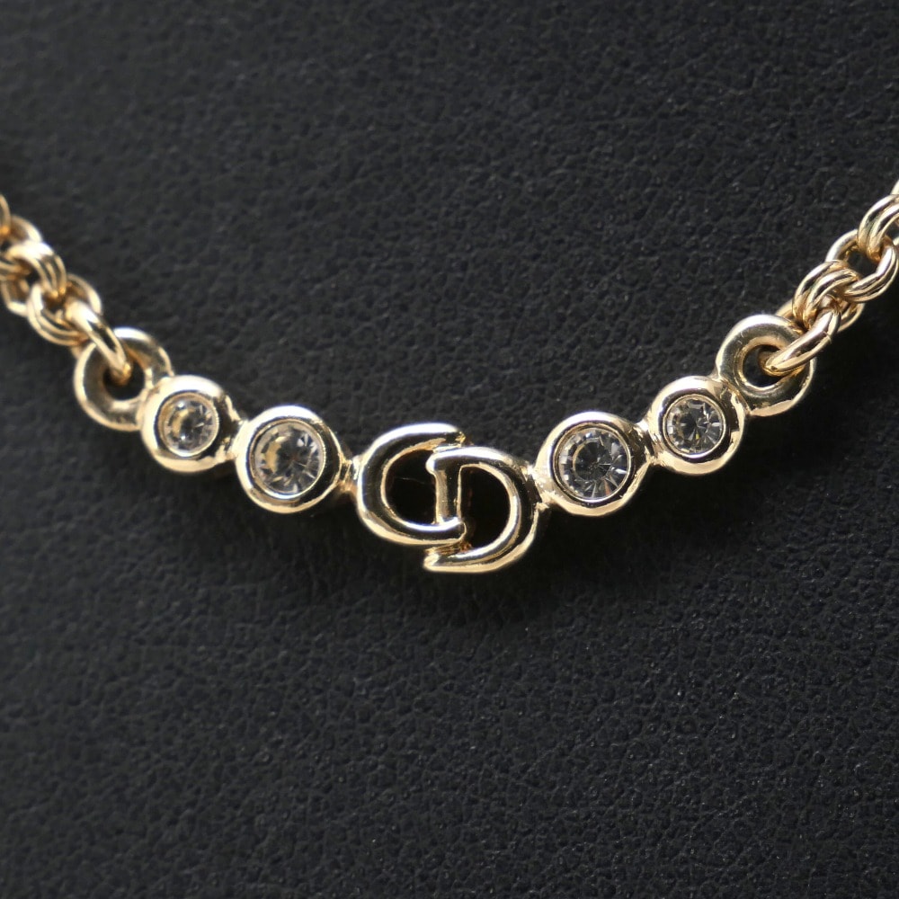 Christian Dior クリスチャンディオール ヴィンテージ ネックレス CDロゴ ラインストーン装飾 ブランド古着【中古】20250527/RA4860