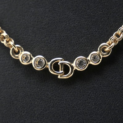 Christian Dior クリスチャンディオール ヴィンテージ ネックレス CDロゴ ラインストーン装飾 ブランド古着【中古】20250527/RA4860
