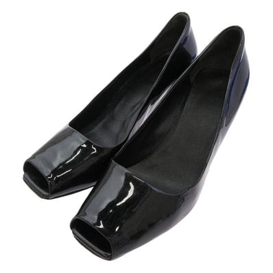 PRADA プラダ パンプス エナメル ハイヒール オープントゥ ウェッジソール パンプス ブラック系 38【中古】