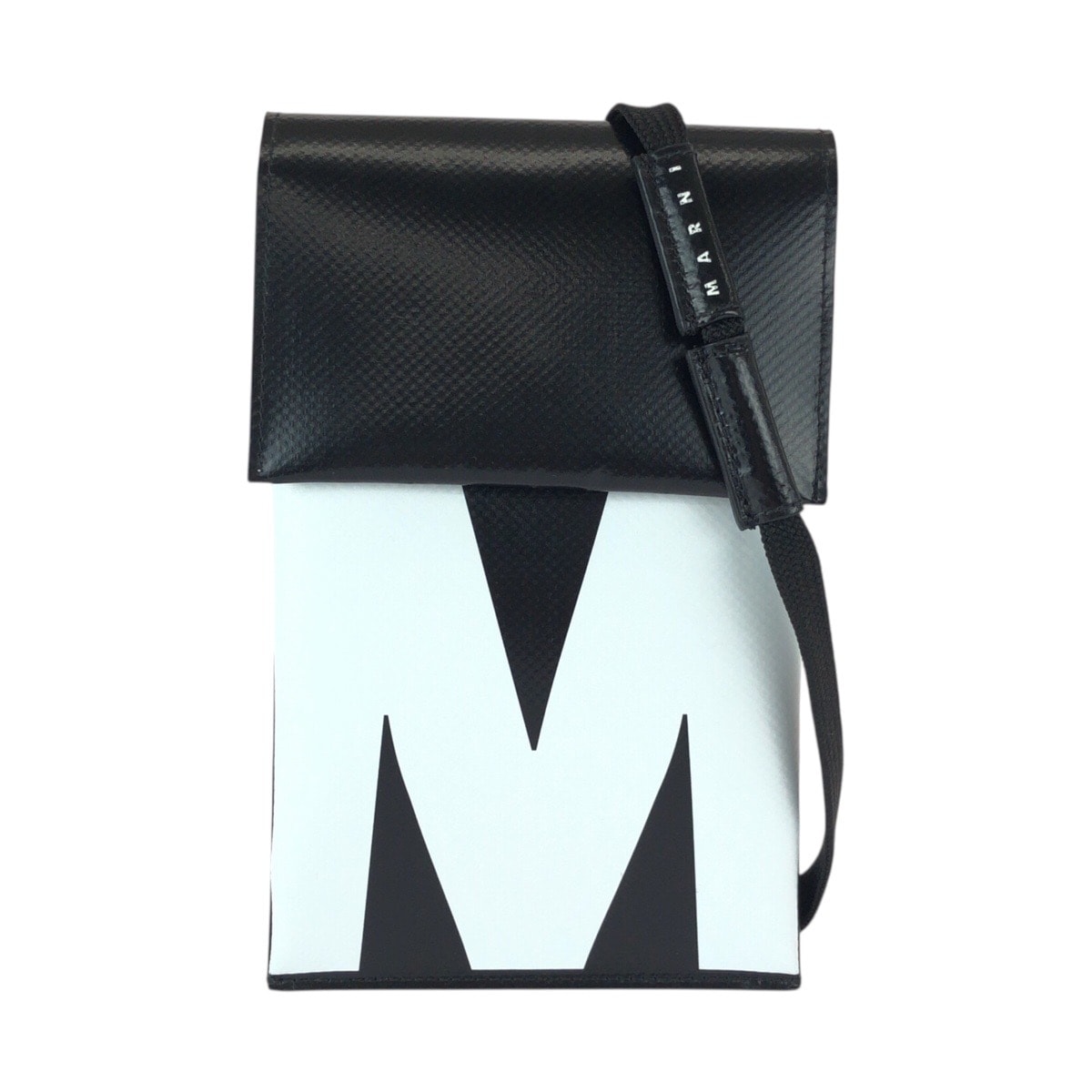 美品 MARNI マルニ ブラック 黒 ホワイト シルバー金具 ポリエステル ショルダーバッグ スマホショルダー 男女兼用 601097 【中古】