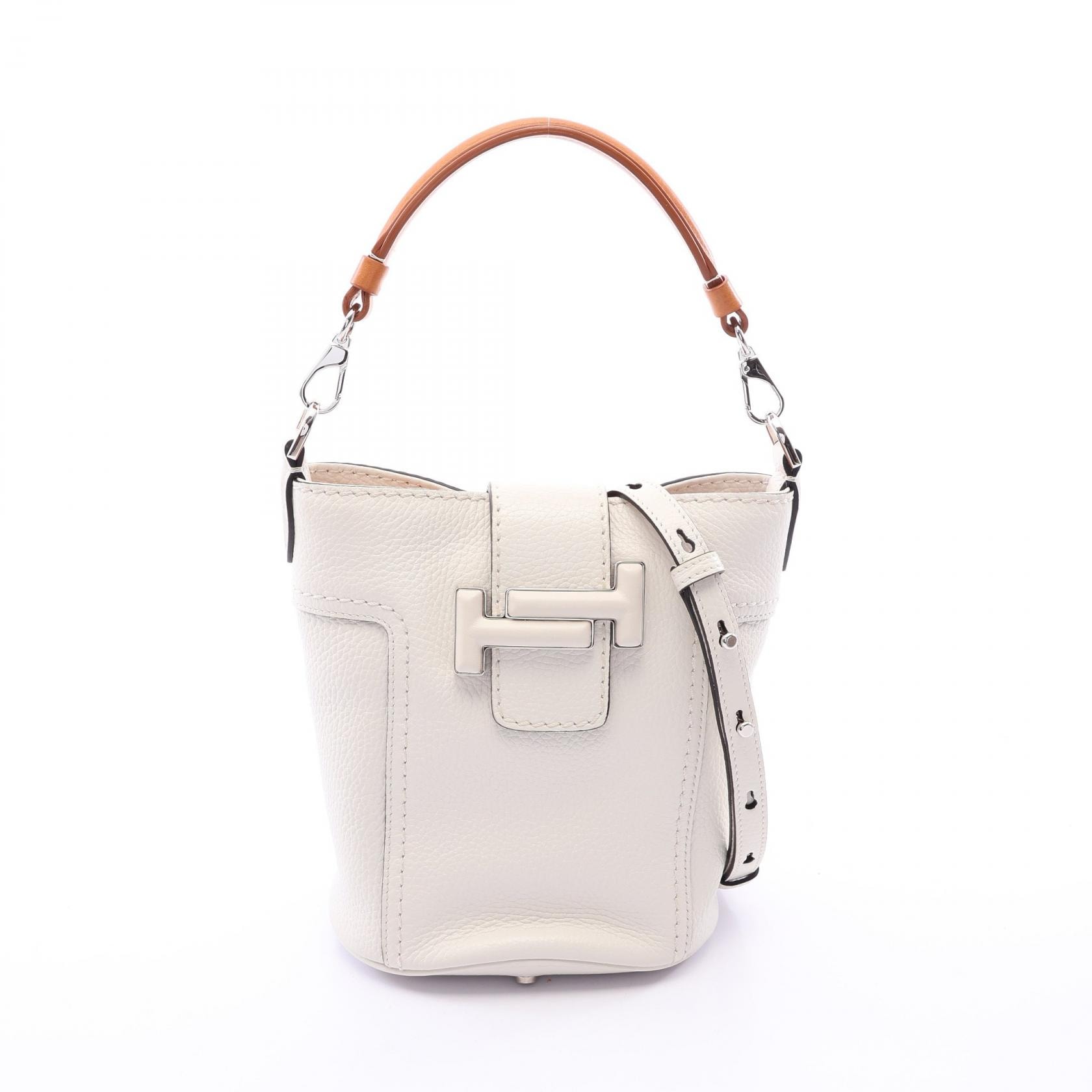 トッズ TOD'S ダブルT バケットバッグ 2WAY ハンドバッグ バッグ レザー レディース ホワイト系 / ブラウン系 【中古】