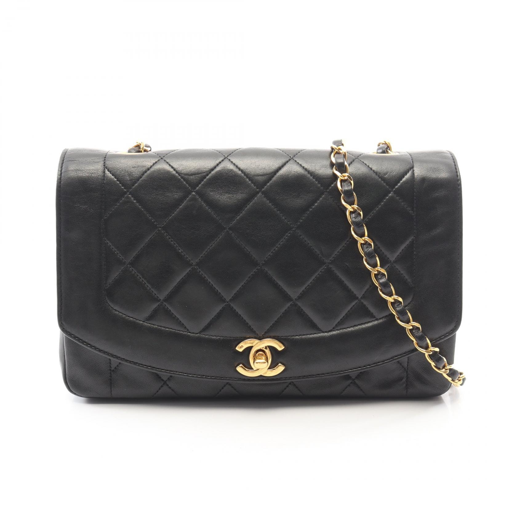 シャネル CHANEL マトラッセ ダイアナフラップ ショルダーバッグ バッグ ラムスキン(羊革) レディース ブラック系 A01165 【中古】