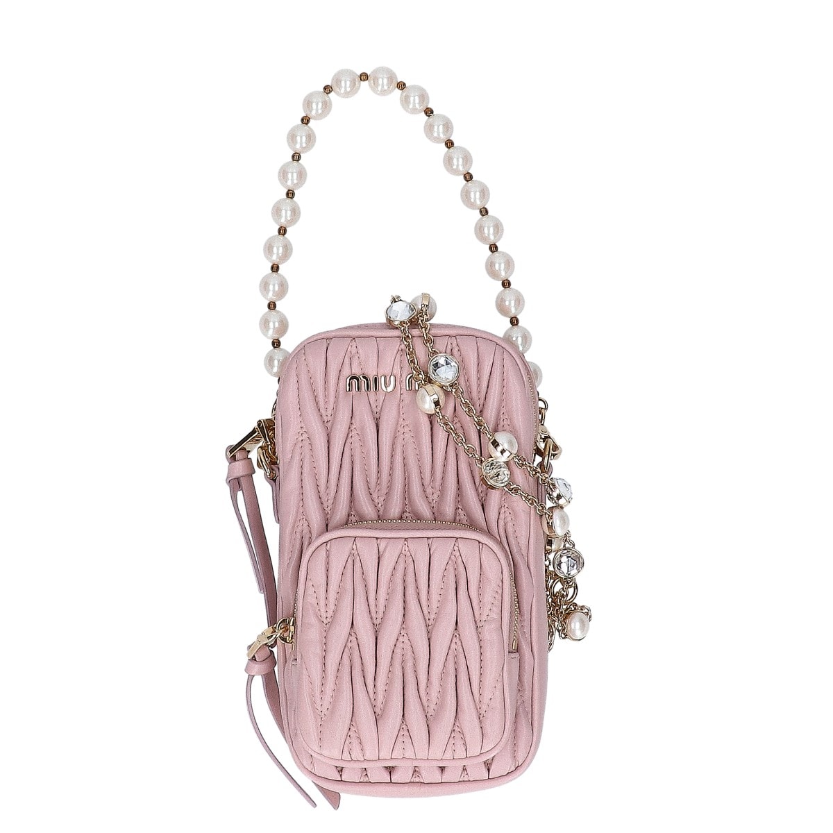 ミュウミュウ 美品 5BP066 マテラッセ パール・クリスタルチェーン フォン