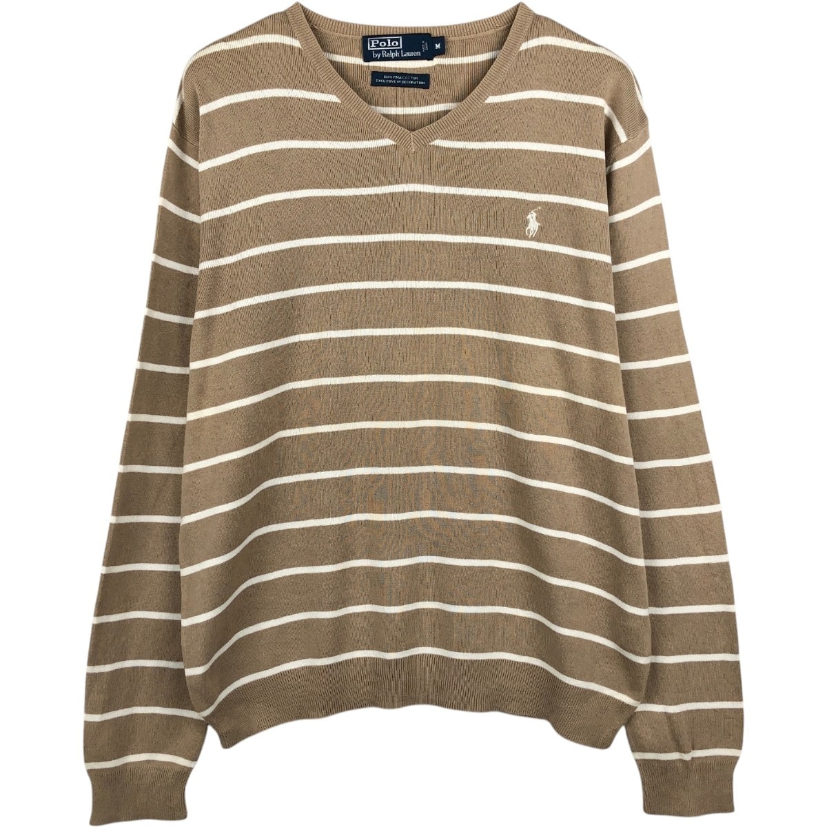 古着 ラルフローレン Ralph Lauren POLO by Ralph Lauren ボーダー柄 Vネック コットンニットセーター メンズM相当/eaa684315