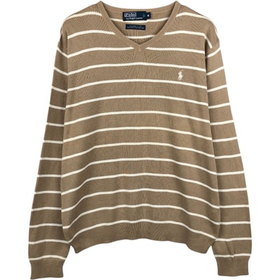古着 ラルフローレン Ralph Lauren POLO by Ralph Lauren ボーダー柄 Vネック コットンニットセーター メンズM相当/eaa684315