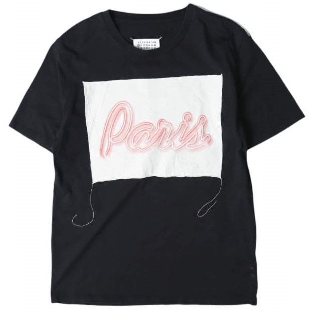 Maison Margiela 10 メゾンマルジェラ 18AW トルコ製 PARIS PRINT T-SHIRT ネオンパッチTシャツ S50GC0524 S23182 54 BLACK 半袖 トップス g28023