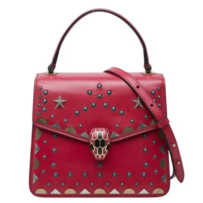 ブルガリ セルペンティ フォーエバー スタッズ ハンドバッグ チェーン ショルダーバッグ 2WAY ピンク レザー レディース BVLGARI 【中古】