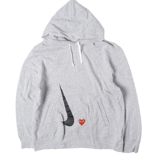 PLAY COMME des GARCONS x NIKE プレイコムデギャルソン ナイキ 別注 日本製 LOGO HOODIE 裏毛 スウェットプルオーバーパーカー AE-T404 XXL HEATHER GRAY ハート スウォッシュ