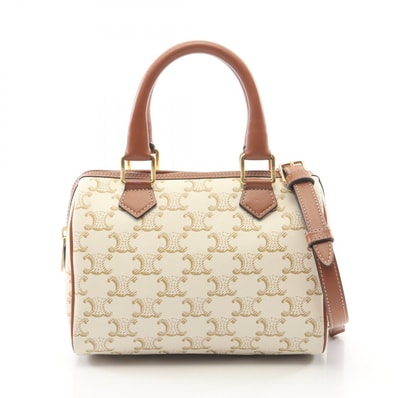 セリーヌ CELINE トリオンフ 2WAY ハンドバッグ バッグ PVCコーティングキャンバス レザー レディース アイボリー系 / ブラウン系 【中古】