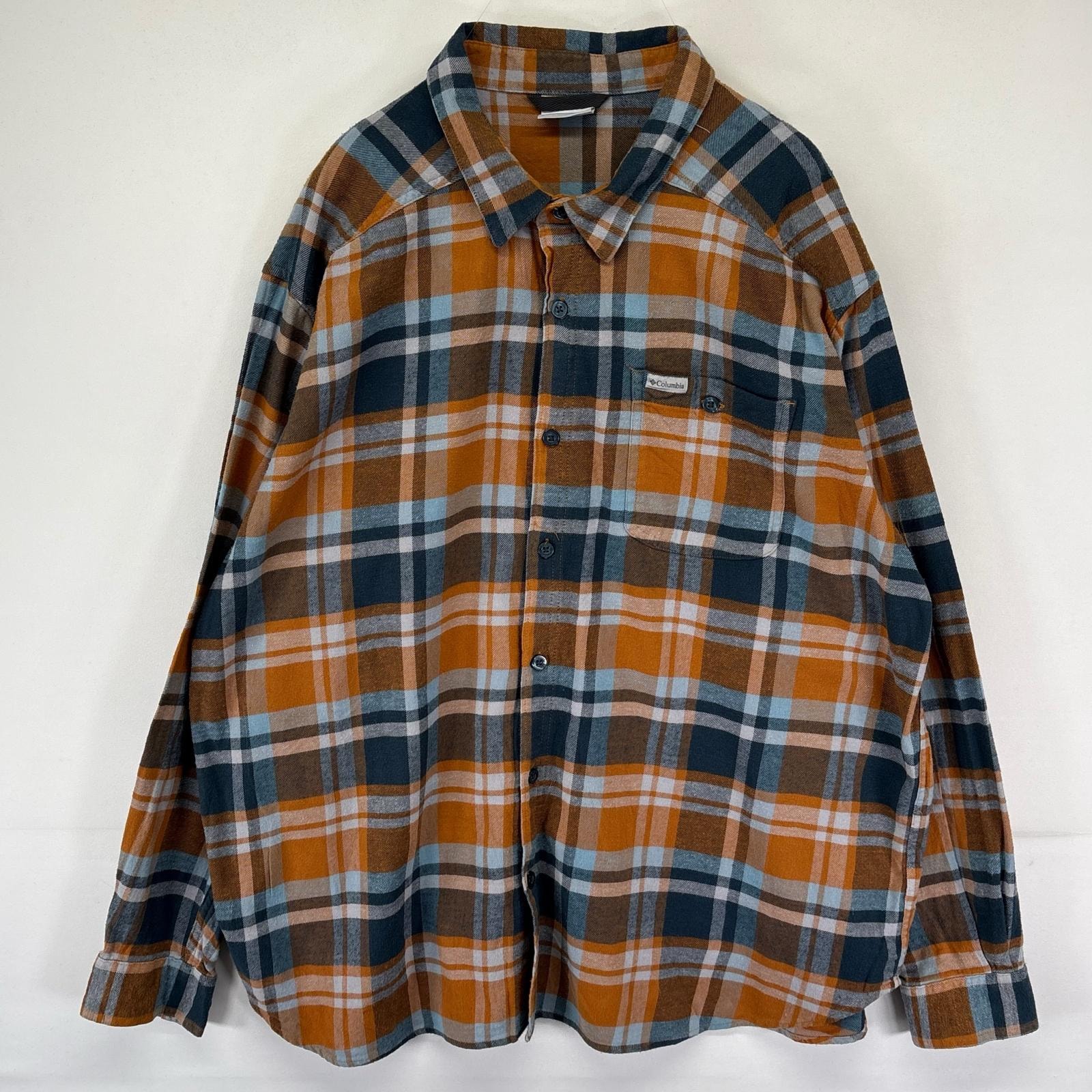 古着 コロンビア Columbia 長袖シャツ ワンポイントロゴ 薄手 ネルシャツ 2XL マルチカラー チェック メンズ