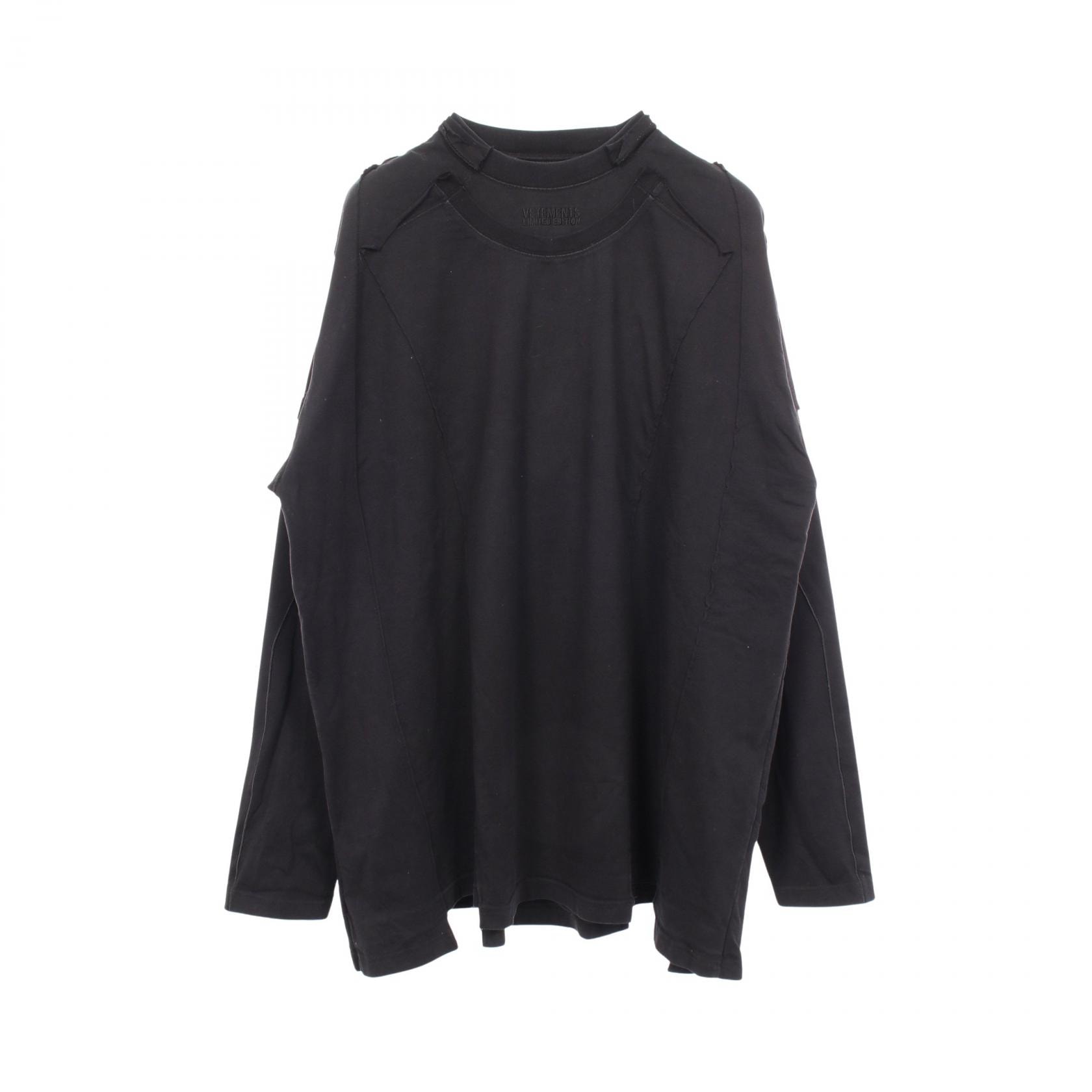 ヴェトモン VETEMENTS ロゴ刺繍 レイヤードデザイン カットオフ 長袖Tシャツ 衣料品 トップス コットン メンズ レディース ブラック系 【中古】