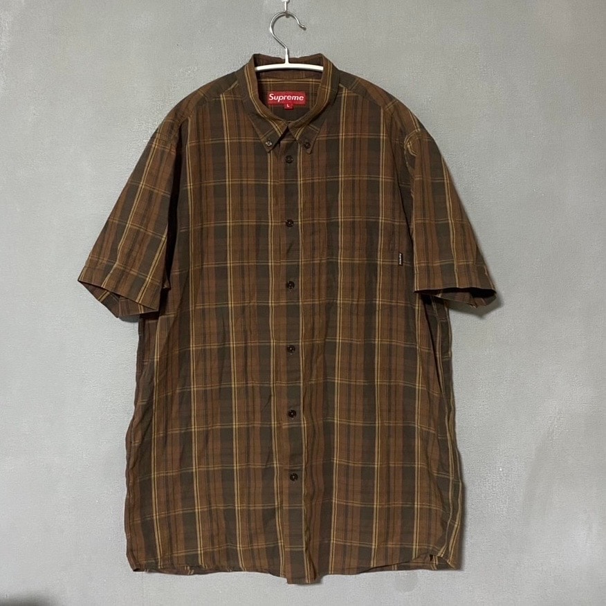 シュプリーム supreme 半袖 チェック シャツ ブラウン