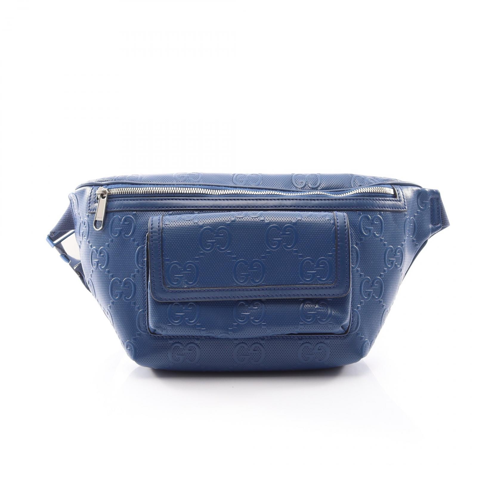 グッチ GUCCI GGエンボス ウエストバッグ ボディバッグ バッグ レザー メンズ レディース ブルー系 645093 【中古】