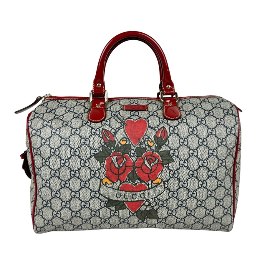 グッチ GUCCI ハンドバッグ ボストンバッグ GGスプリームキャンバス/パテントレザー レッド/ネイビー ユニセックス 189895【中古】 z11219