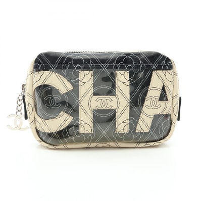シャネル CHANEL カメリア ココマーク ポーチ バッグ PVCコーティングキャンバス レディース ブラック系 / ホワイト系 【中古】