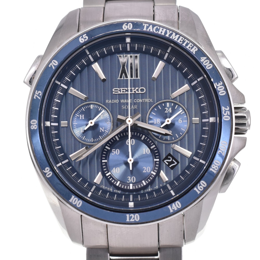 値下 セイコー SEIKO 8B82-0AL0 ブライツ クロノグラフ ブルー ソーラー電波 メンズ 箱・保証書付き 腕時計 G#146761