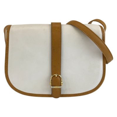 CELINE セリーヌ ヴィンテージ ホワイト ブラウン ゴールド金具 レザー ショルダーバッグ ポシェット 1-0294211 【中古】
