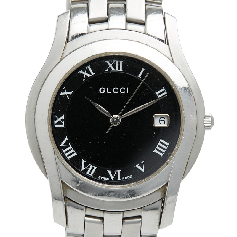グッチ ローマインデックス 腕時計 5500M クオーツ ブラック文字盤 ステンレススチール メンズ GUCCI 【中古】