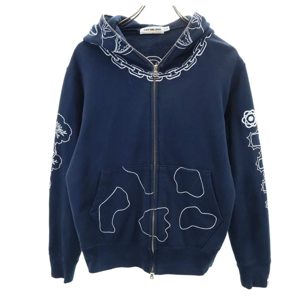 A BATHING APE アベイシングエイプ 日本製 長袖 スウェット ジップパーカー S ネイビー