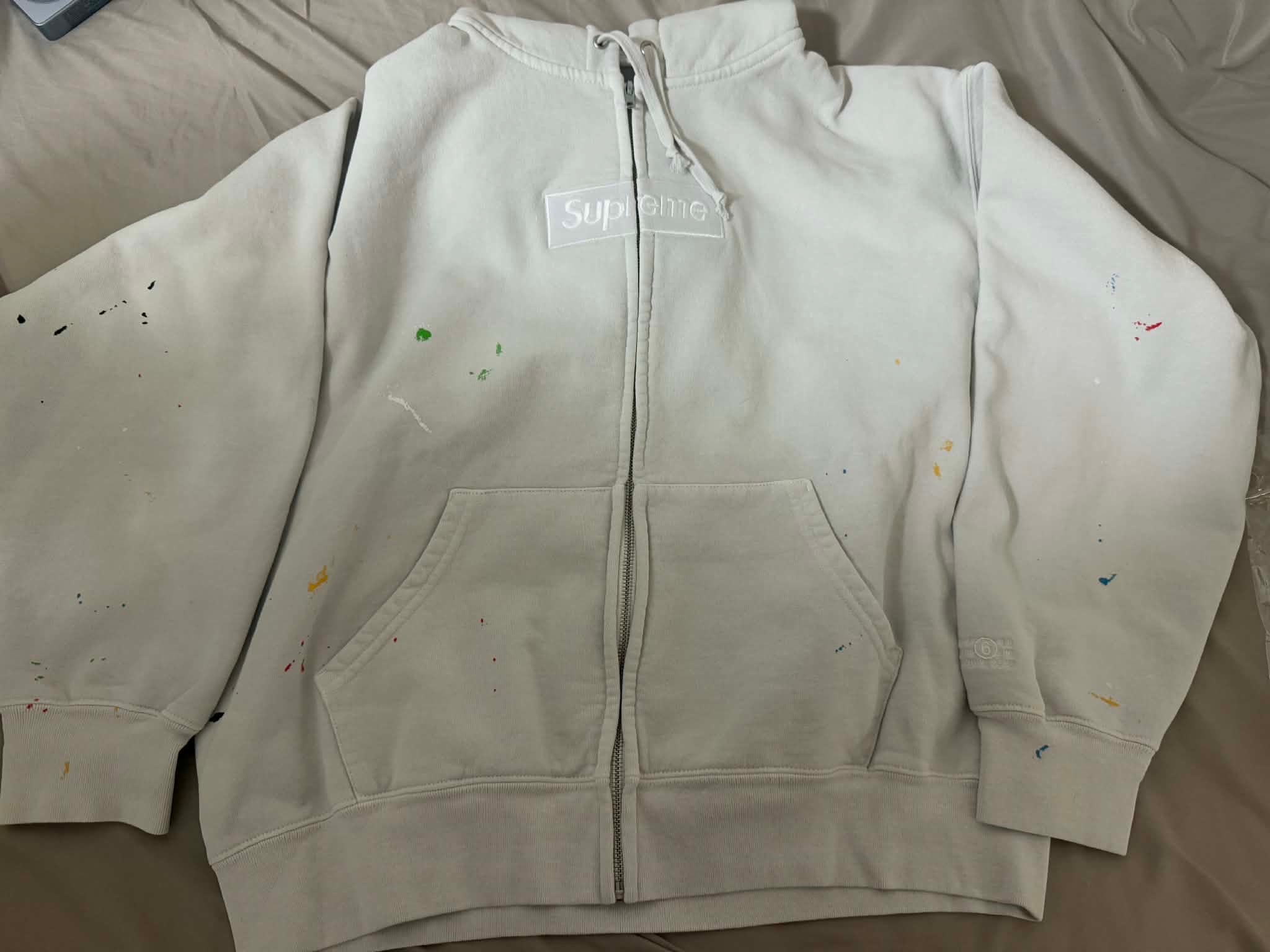 Supreme x MM6 Maison Margiela Box Logo Zip Up Hooded Sweatshirt "White"