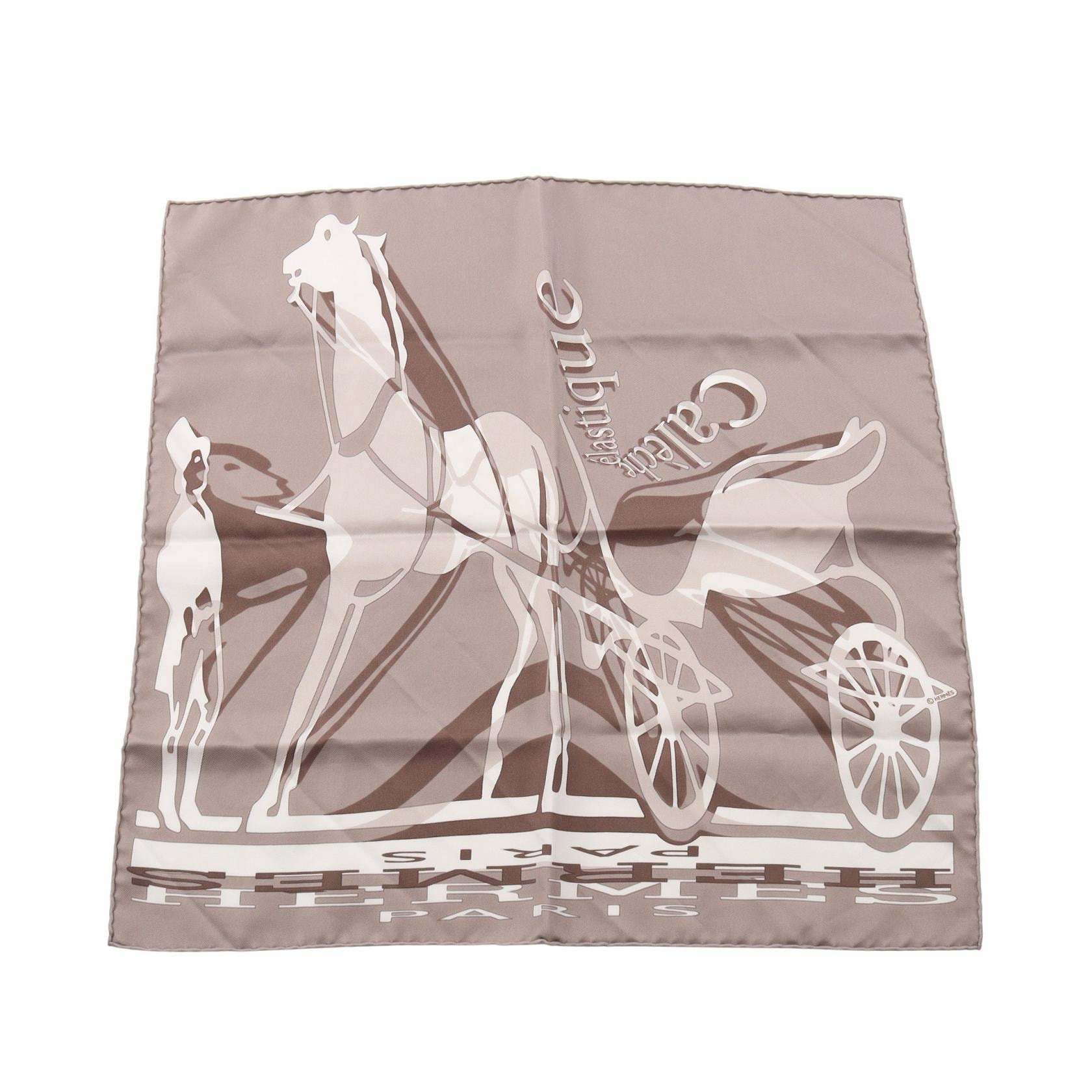 エルメス HERMES プチカレ カレ45 Caleche Elastique スカーフ 衣料品 シルク シルク ホワイト レディース グレー系 / ホワイト系 / ブラウン系 【中古】