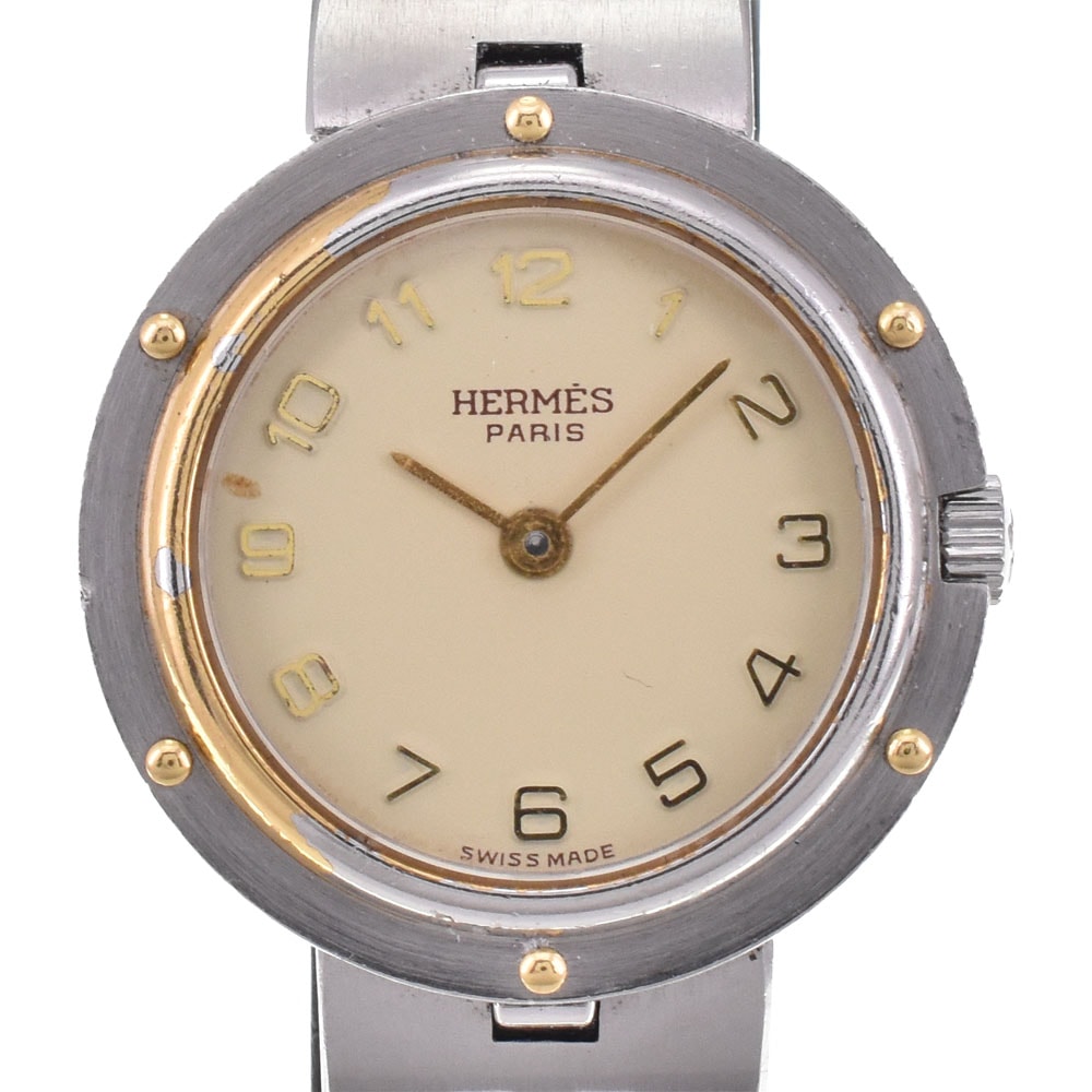 値下 エルメス HERMES オリンピア SS/GP クォーツ レディース □#143417