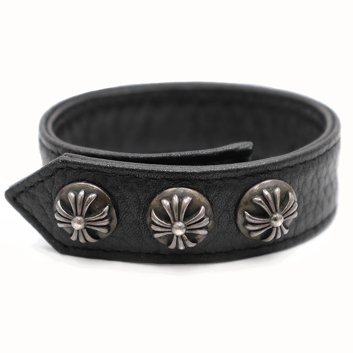 Chrome Hearts 3 Button 2 Snap Leather Bracelet "Black/Silver"