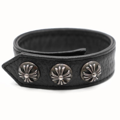Chrome Hearts 3 Button 2 Snap Leather Bracelet "Black/Silver"