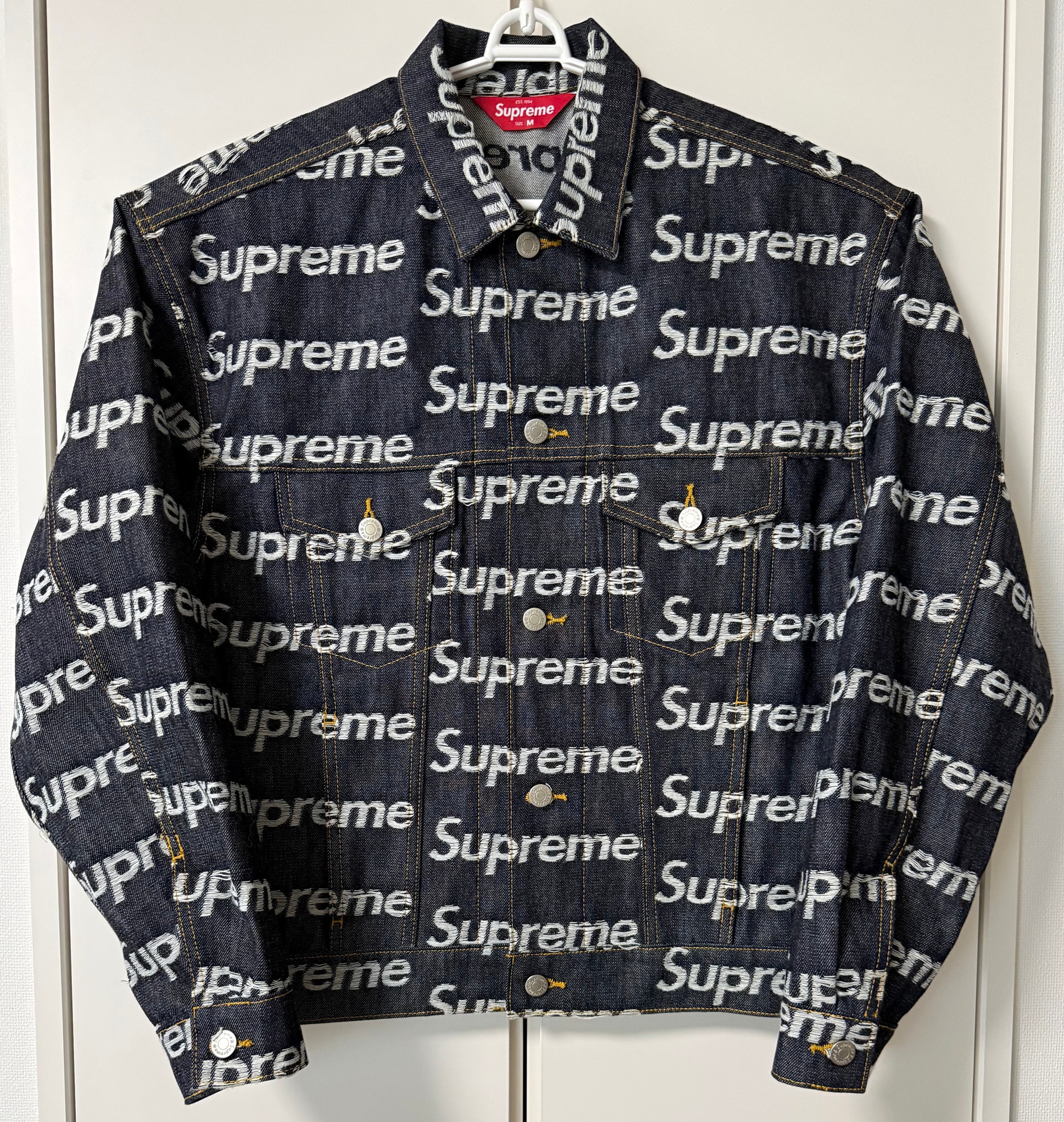 Supreme Jacquard Logos Denim Trucker Jacket "Indigo"